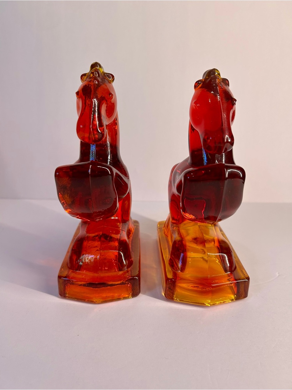 LE Smith Amberina Glass Rearing Horse Bookends Pair MCM - Picture 5 of 16